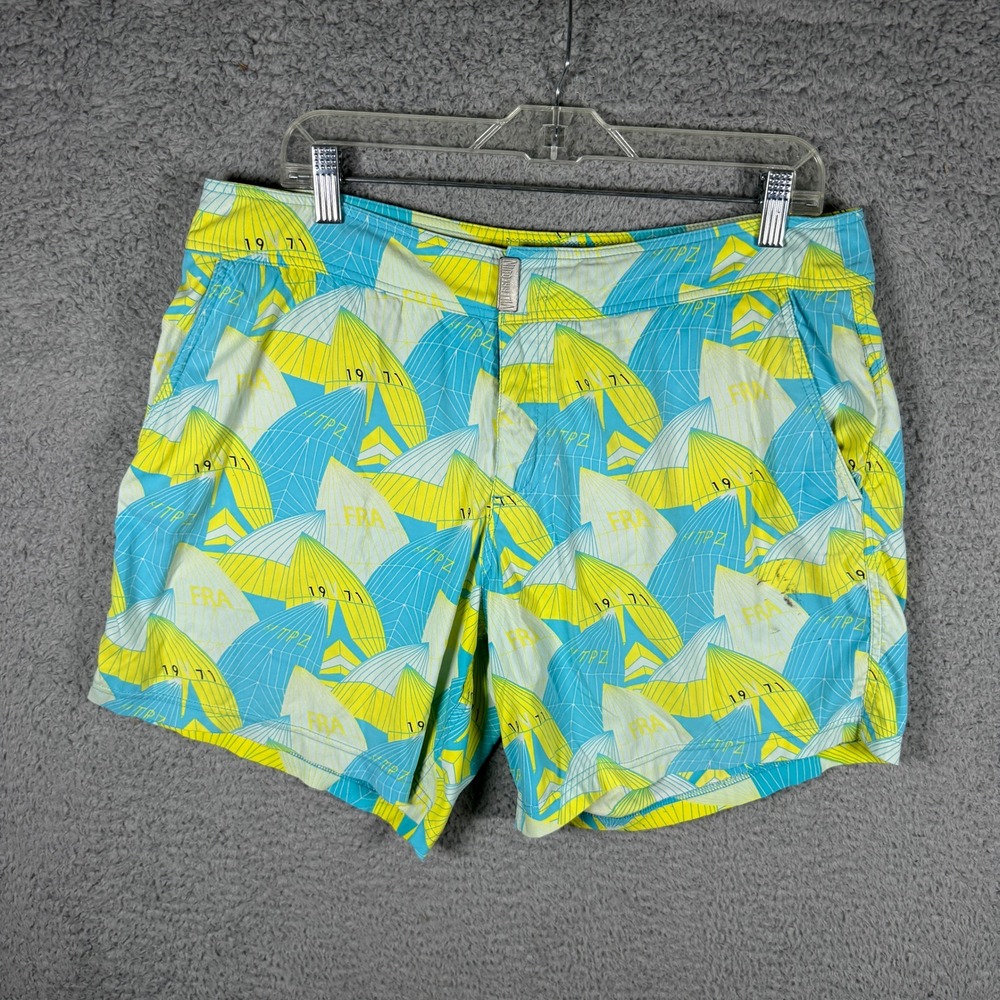 Vilebrequin Mens Turquoise Yellow Sail Print Swim Trunks Board‎ Shorts Size L